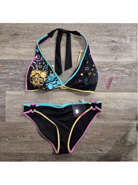 Women's Joe Boxer Bikini Swimsuit M Black Pink Blue Yellow